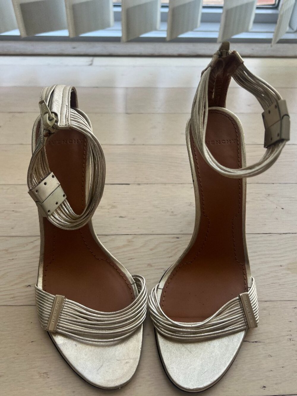 WORN ONCE! GIVENCHY gold sandals w/ankle straps Size 37